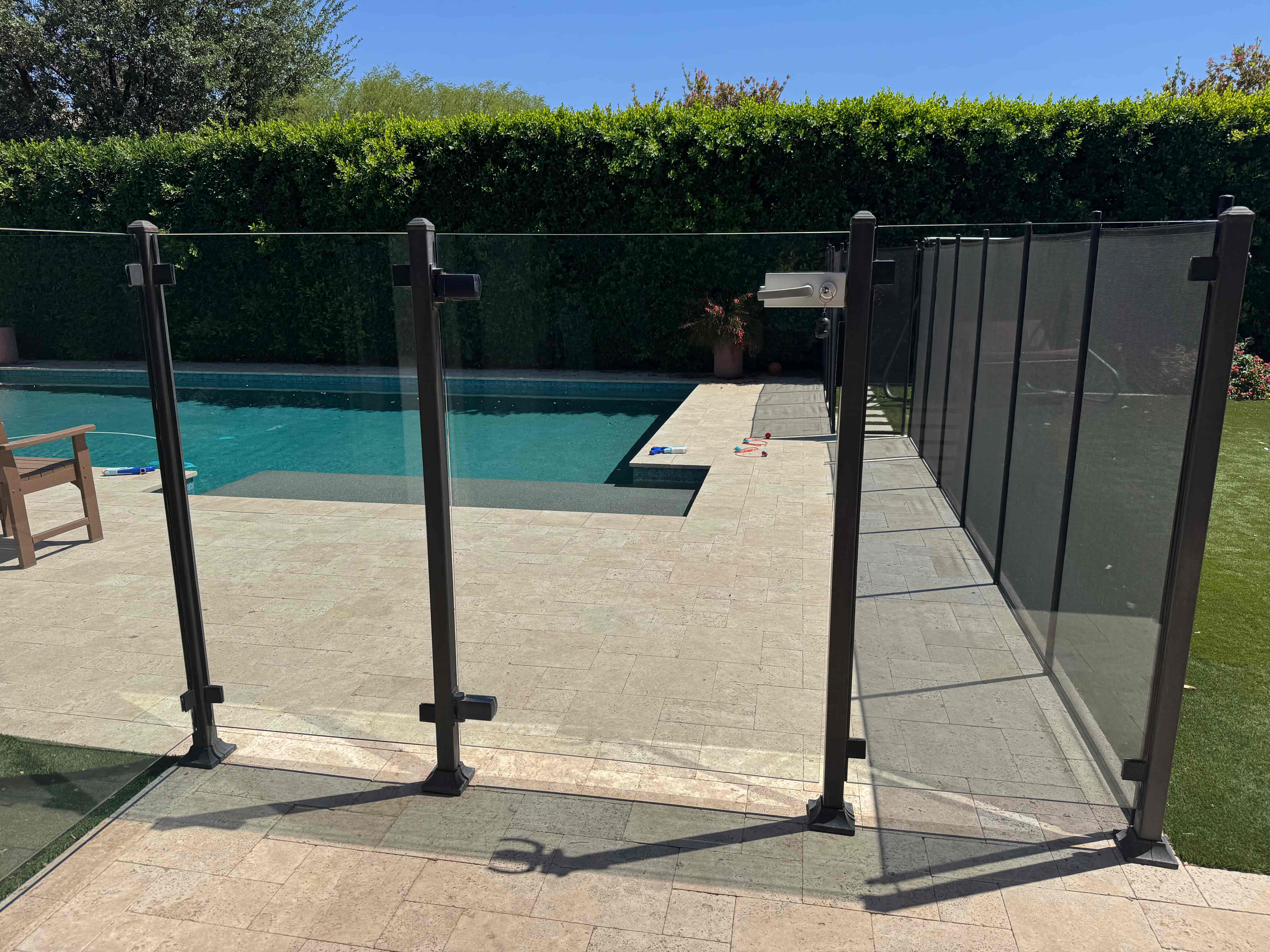 Pool gate glass after hard water removal