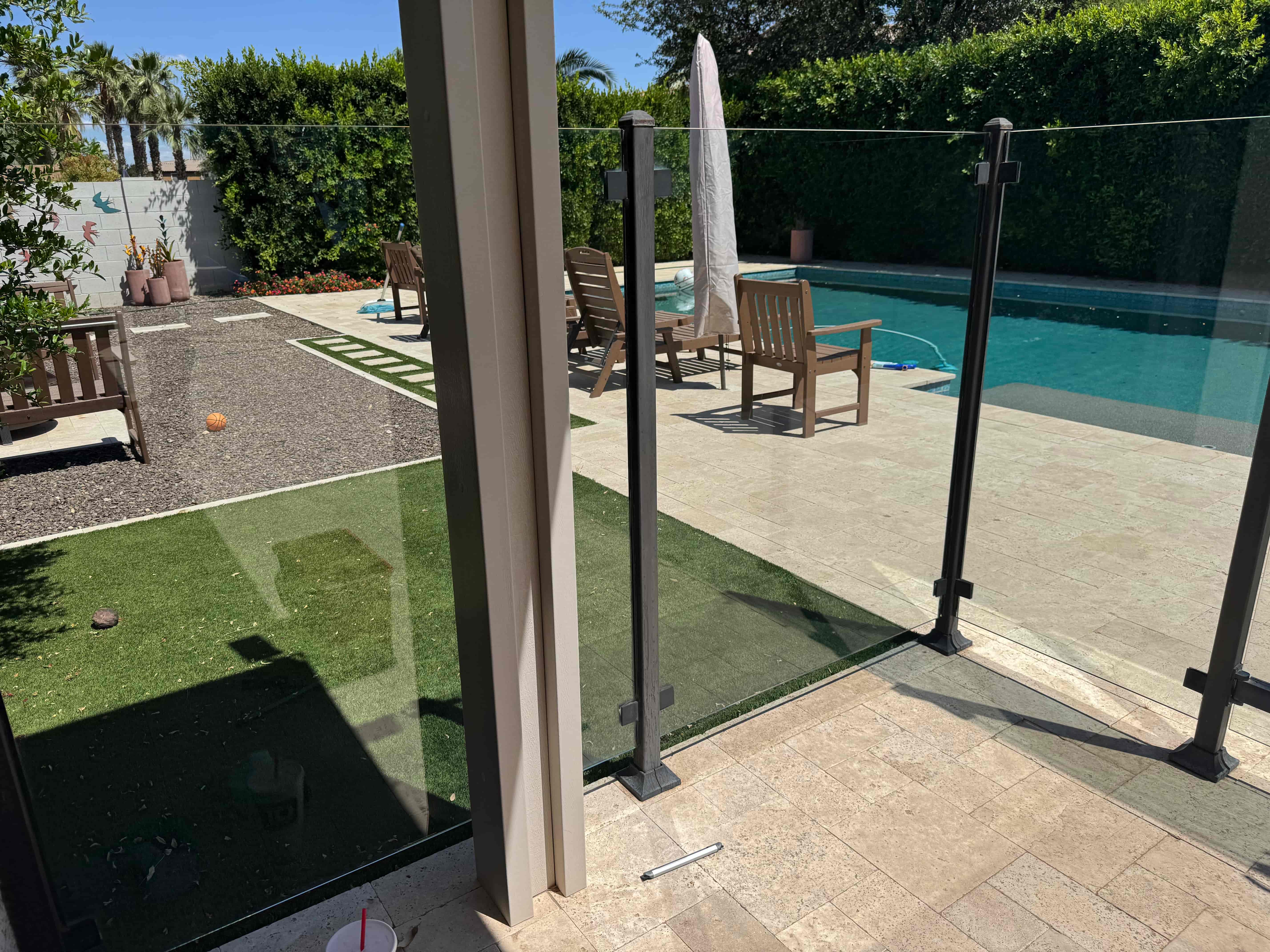 Pool gate glass after hard water removal