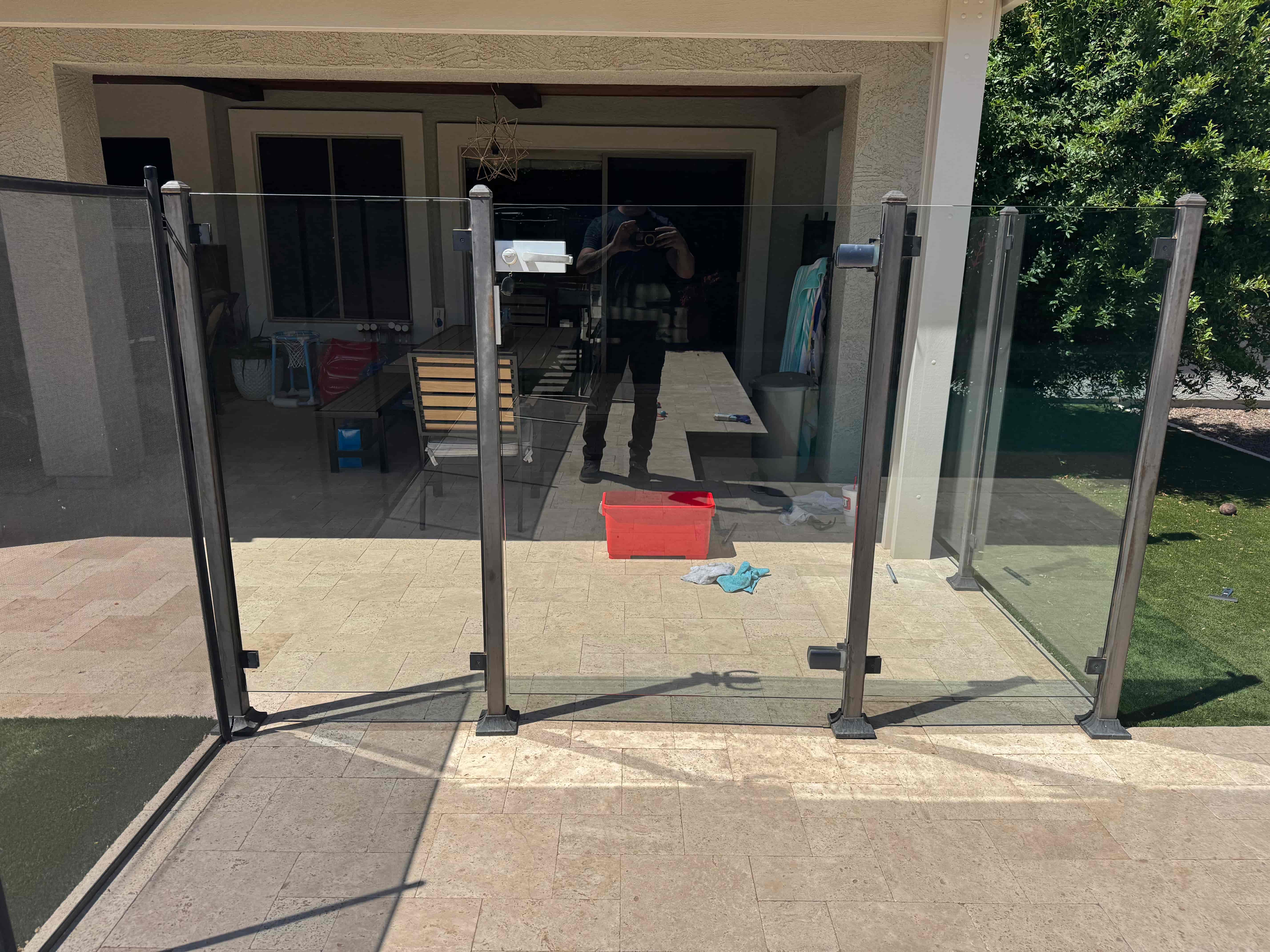 Pool gate glass after hard water removal