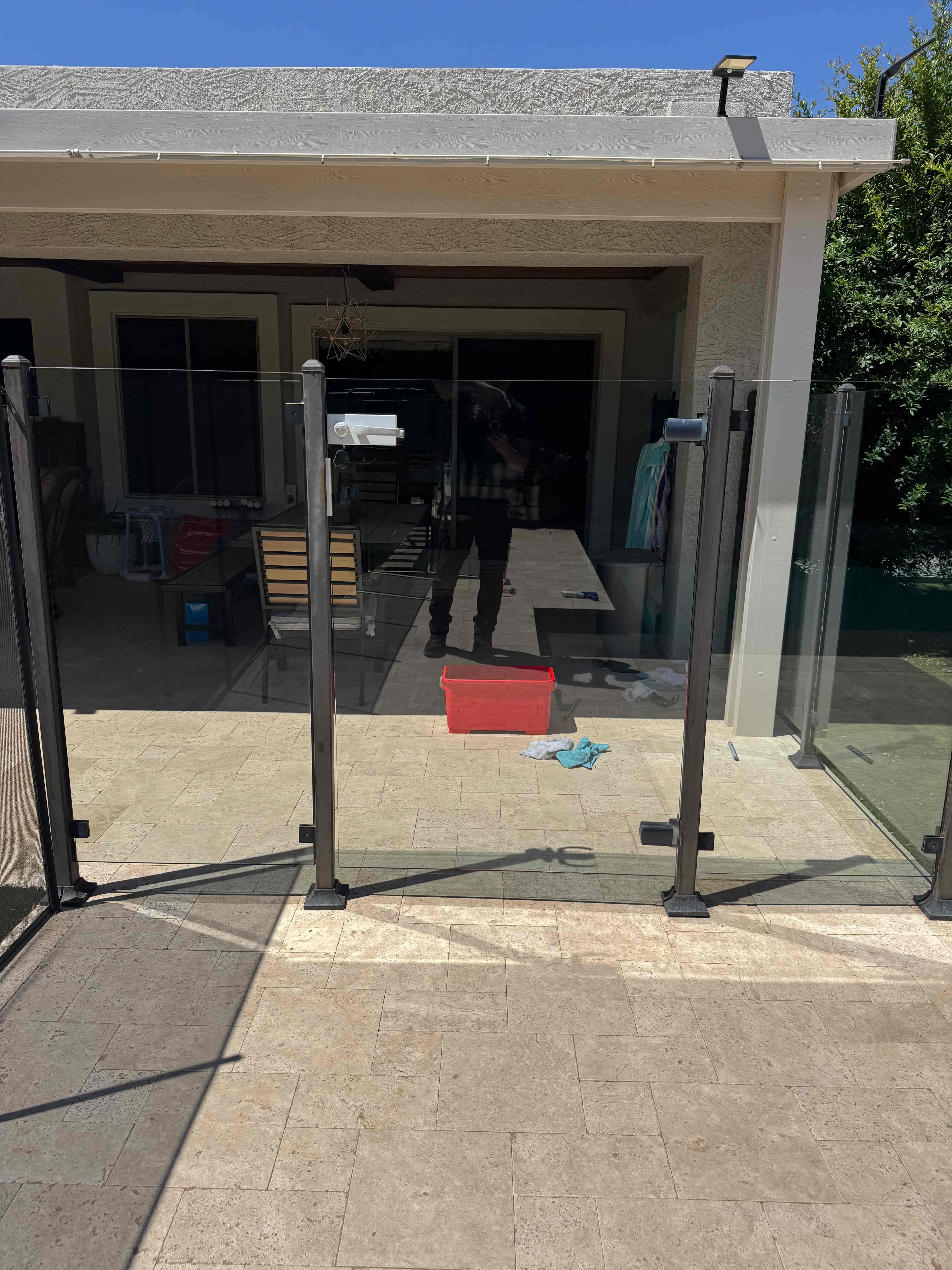 Pool gate glass after hard water removal