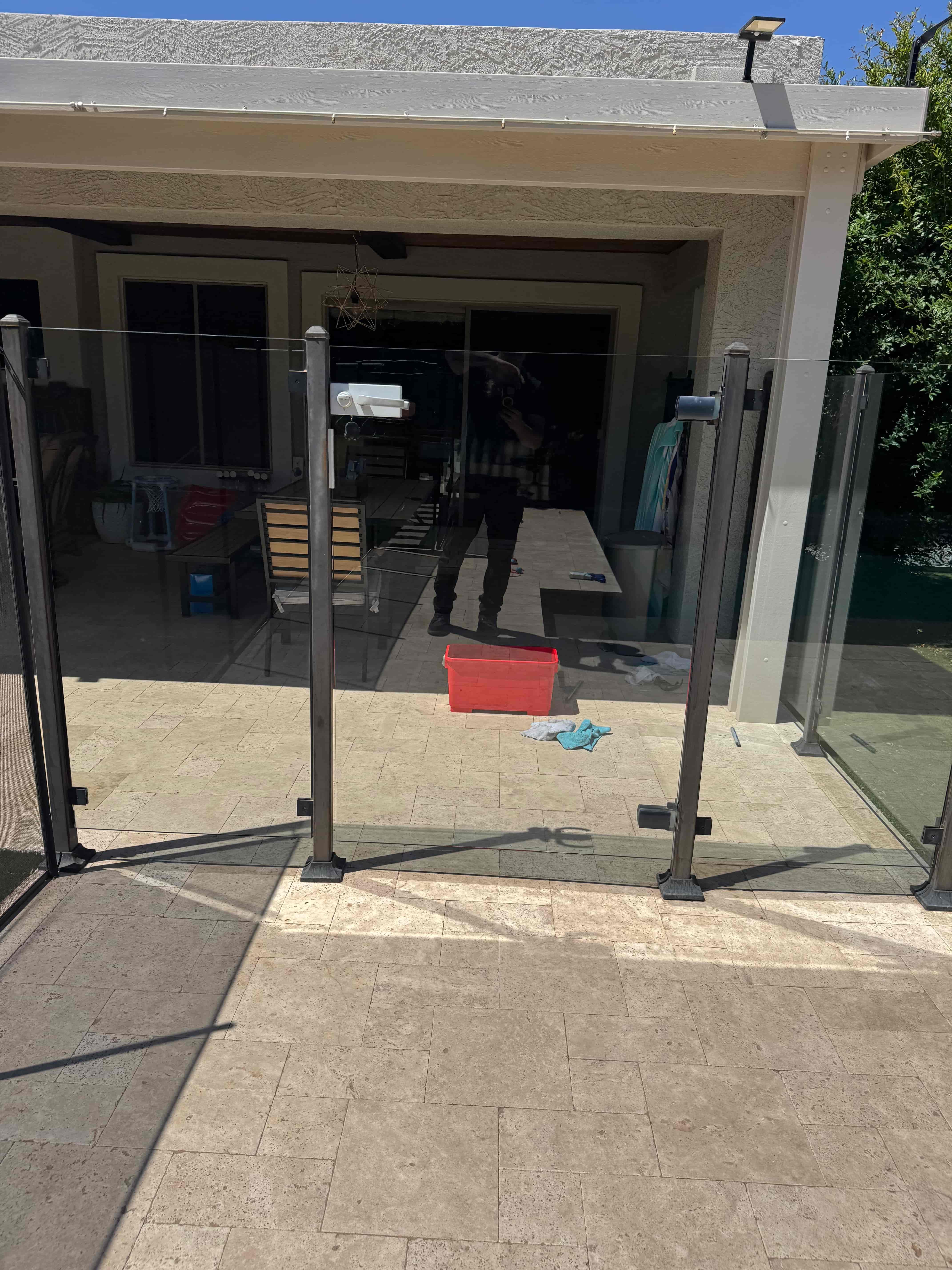 Pool gate glass after hard water removal