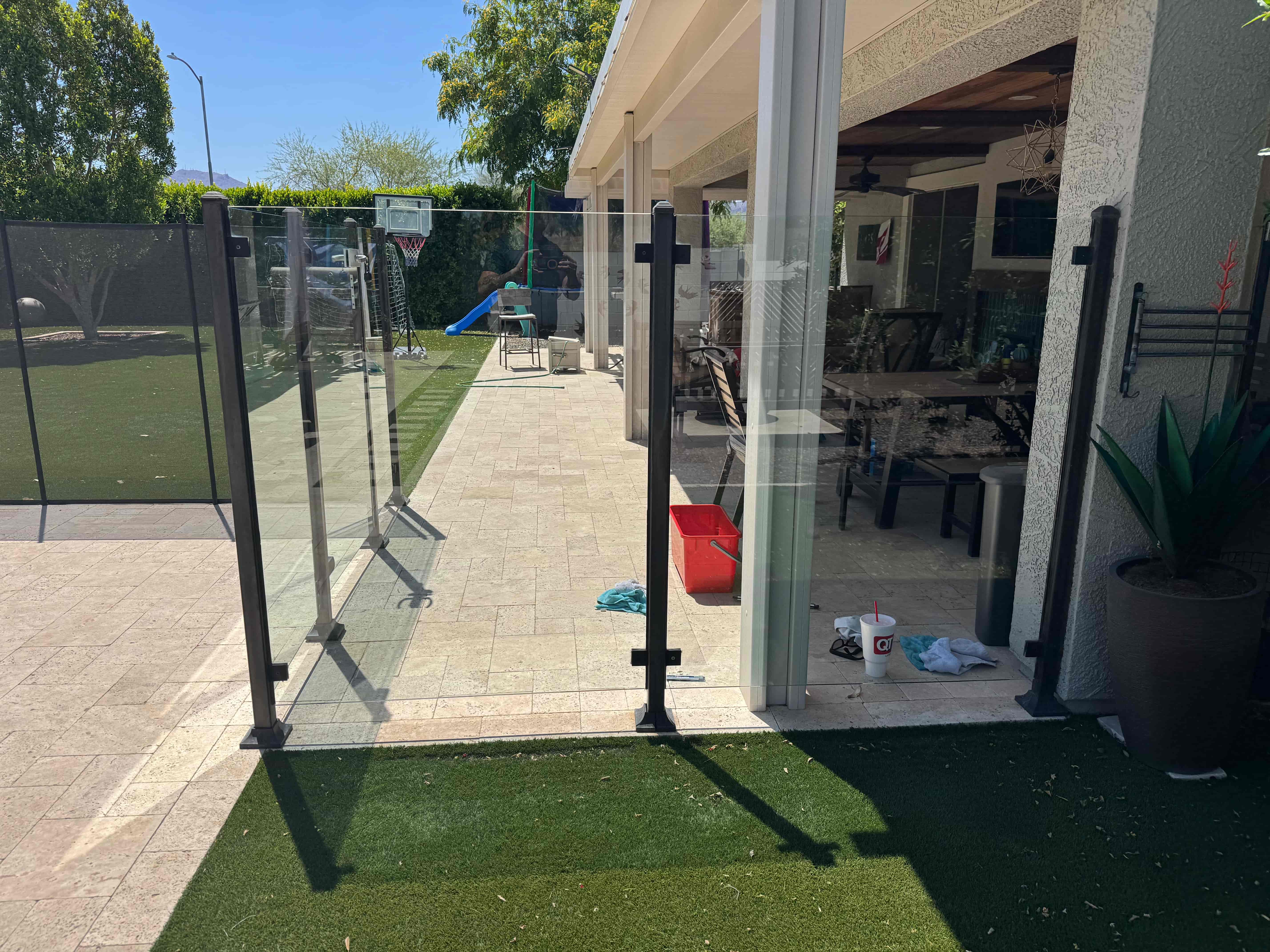 Pool gate glass after hard water removal