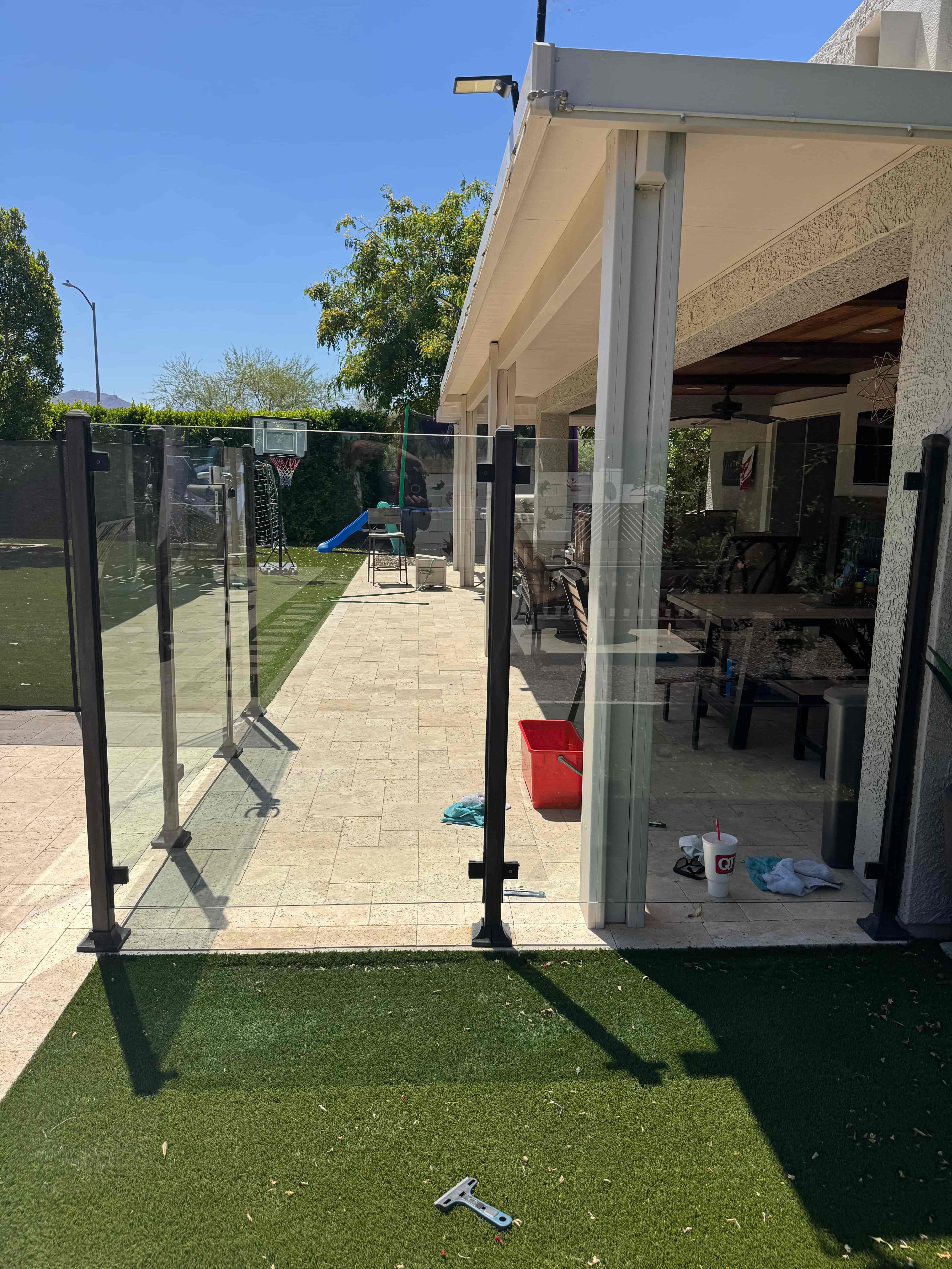 Pool gate glass after hard water removal