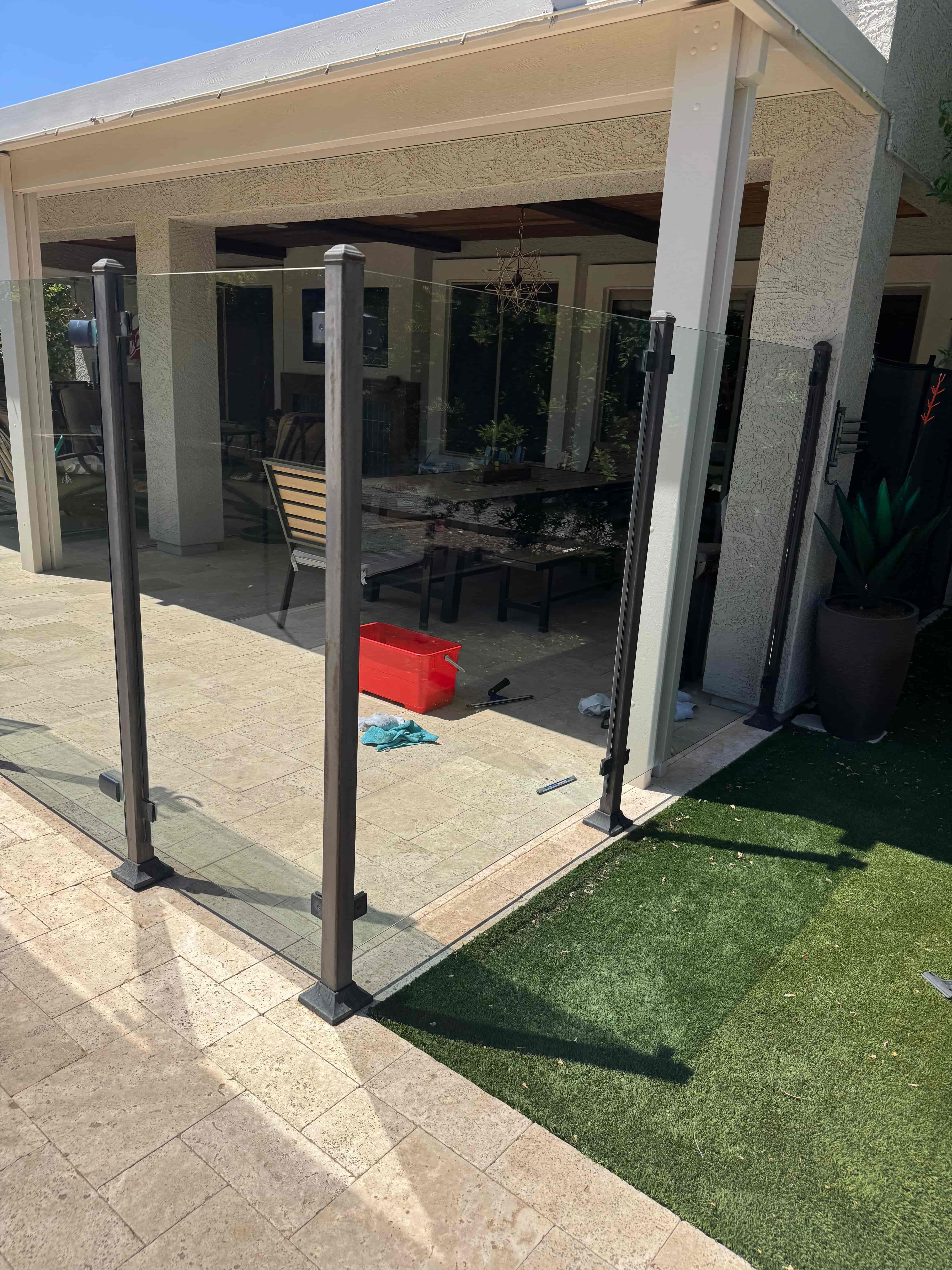 Pool gate glass after hard water removal