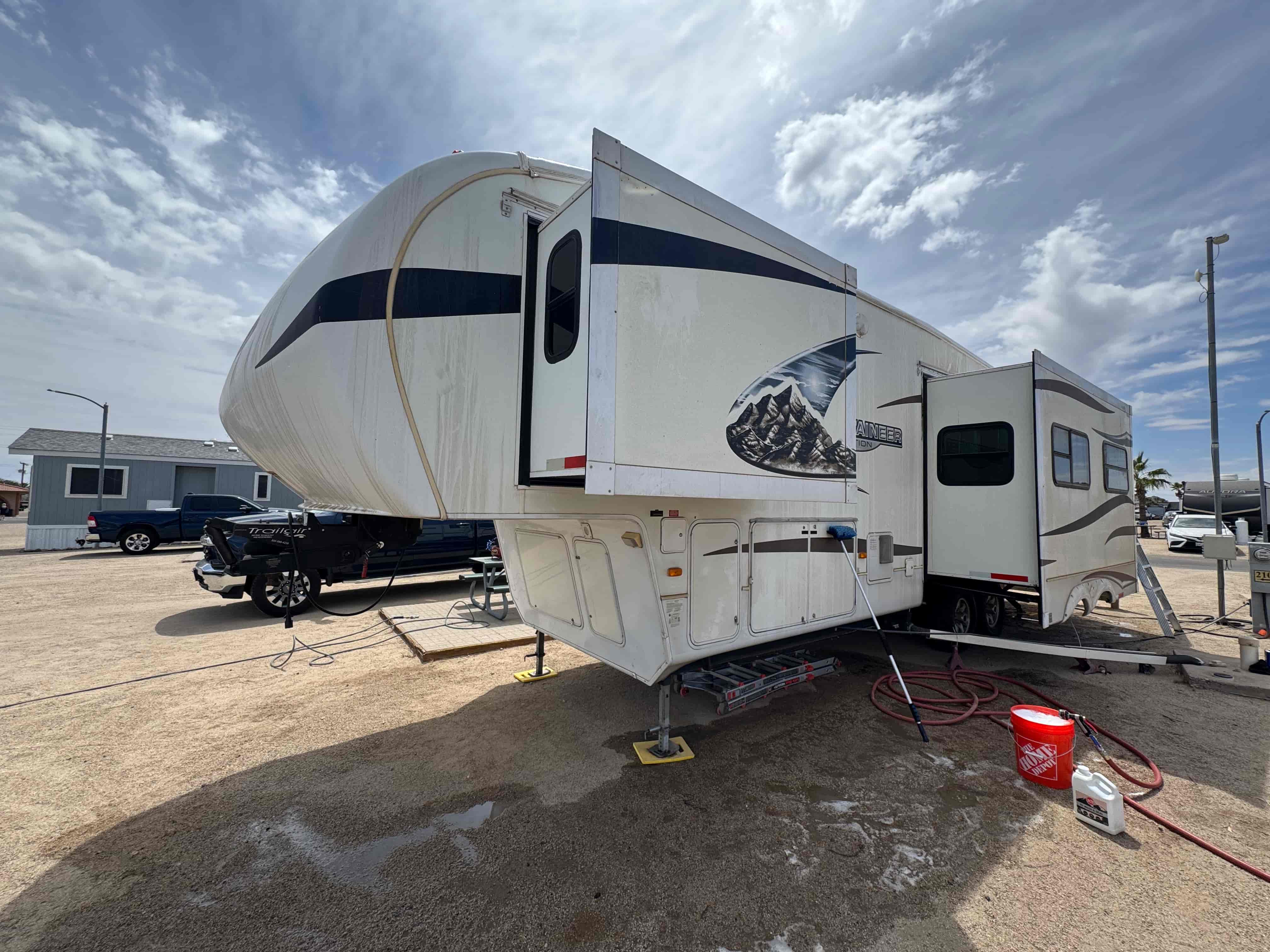 RV front left before exterior wash