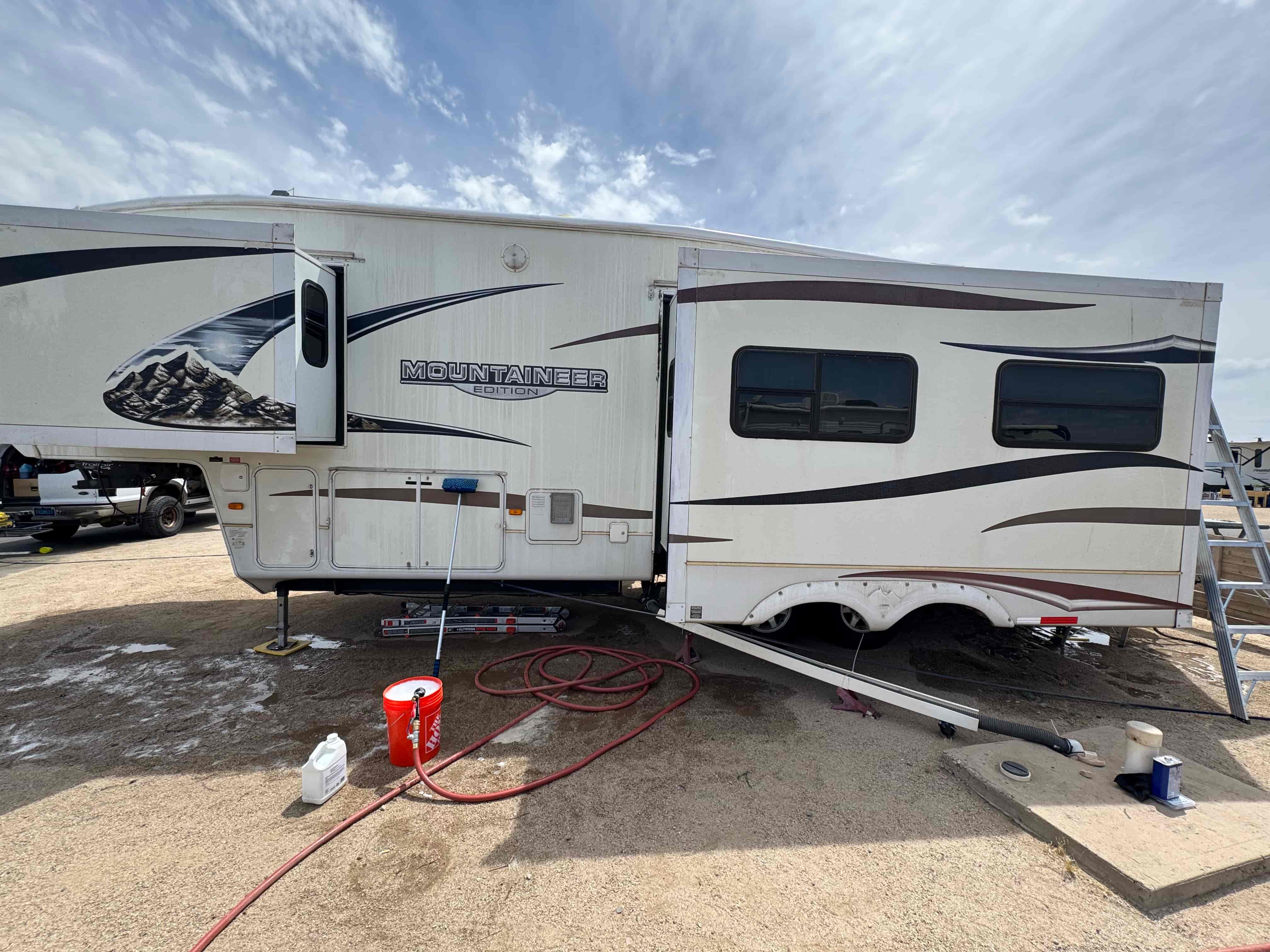 RV full side before exterior wash