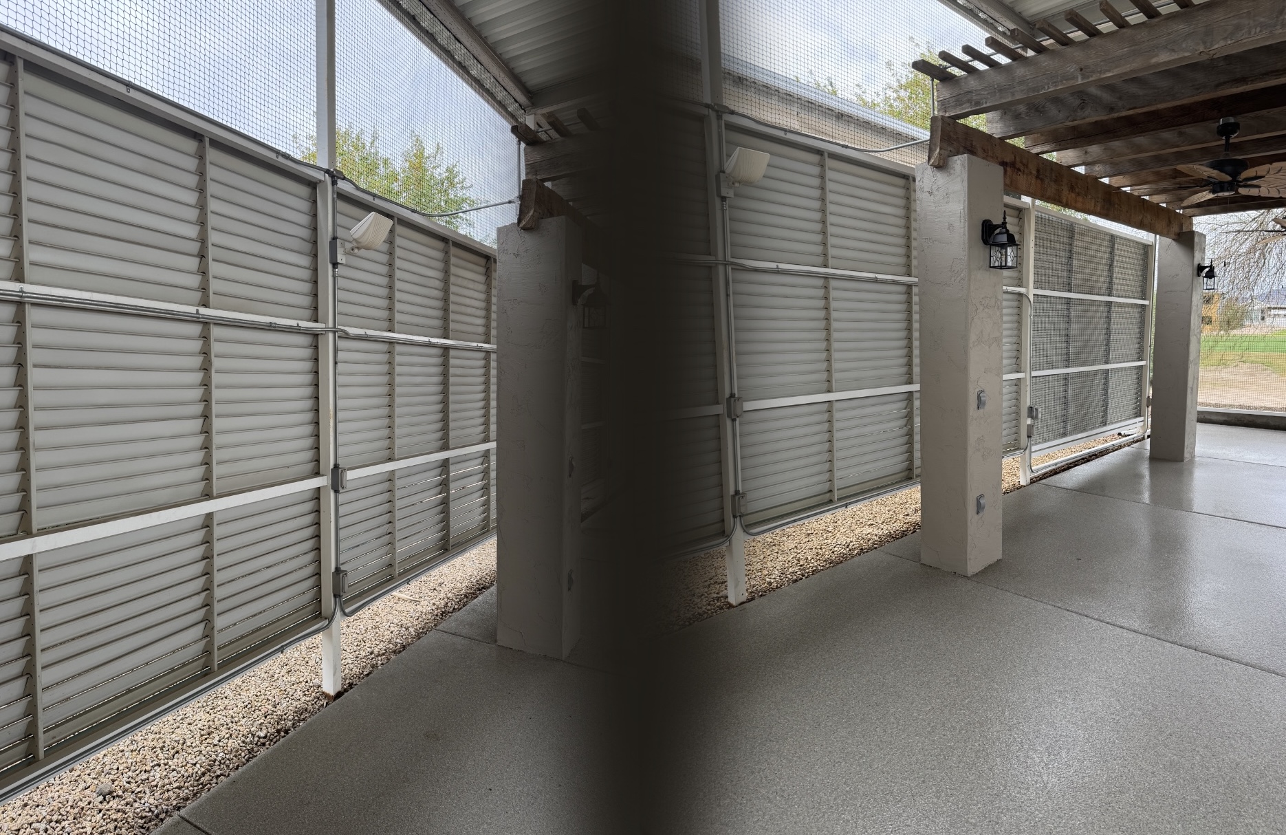 Patio area cleaning - before on left, after on right