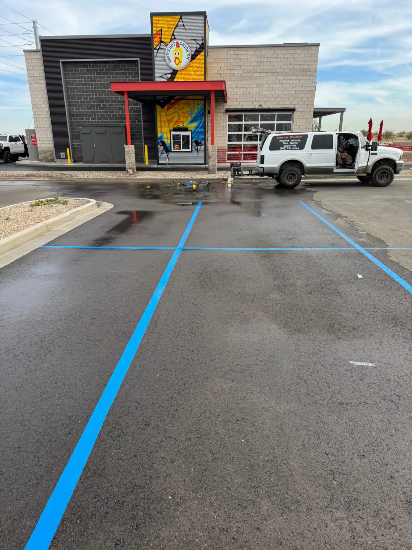 Restaurant parking area after post-construction cleanup
